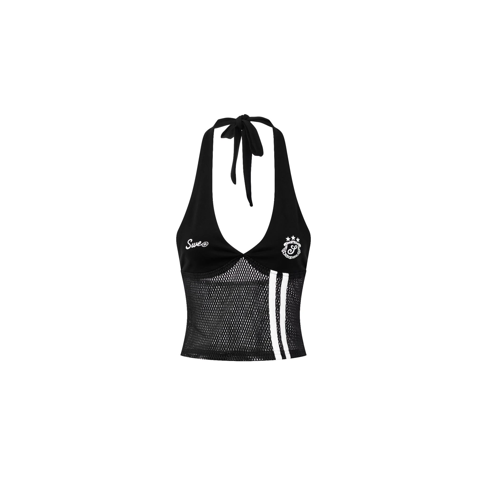 SWE HALTER MESH TOP - BLACK