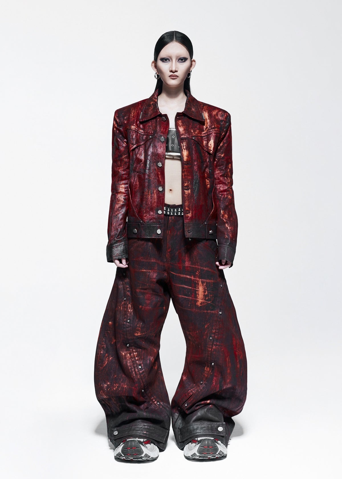 RICH QD.115D BLOOD WAXED S-WIDE PANTS