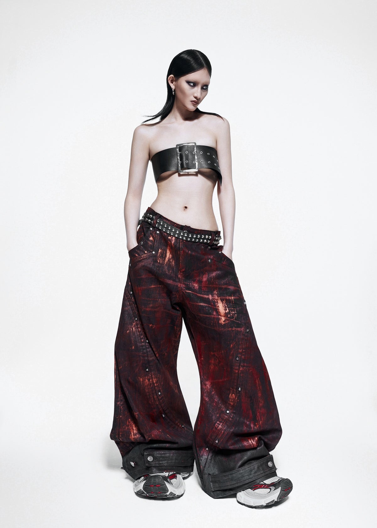 RICH QD.115D BLOOD WAXED S-WIDE PANTS
