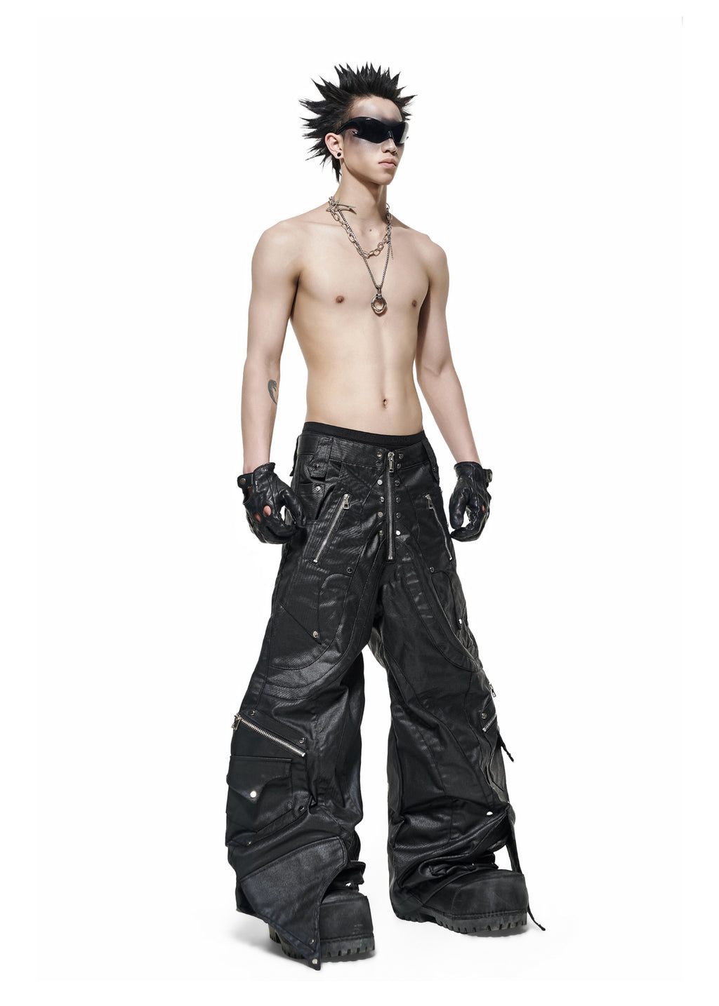 RICH QD.120B WAXED KNIGHT WIDE PANTS