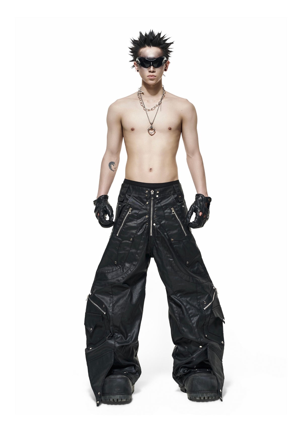 RICH QD.120B WAXED KNIGHT WIDE PANTS