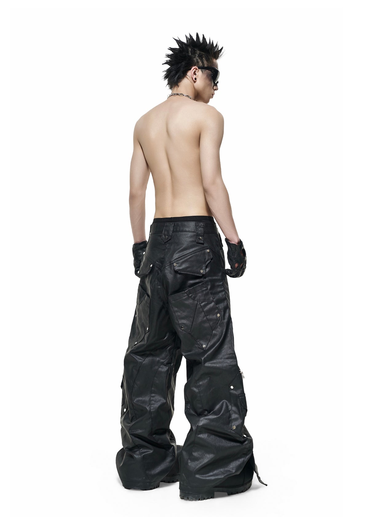 RICH QD.120B WAXED KNIGHT WIDE PANTS
