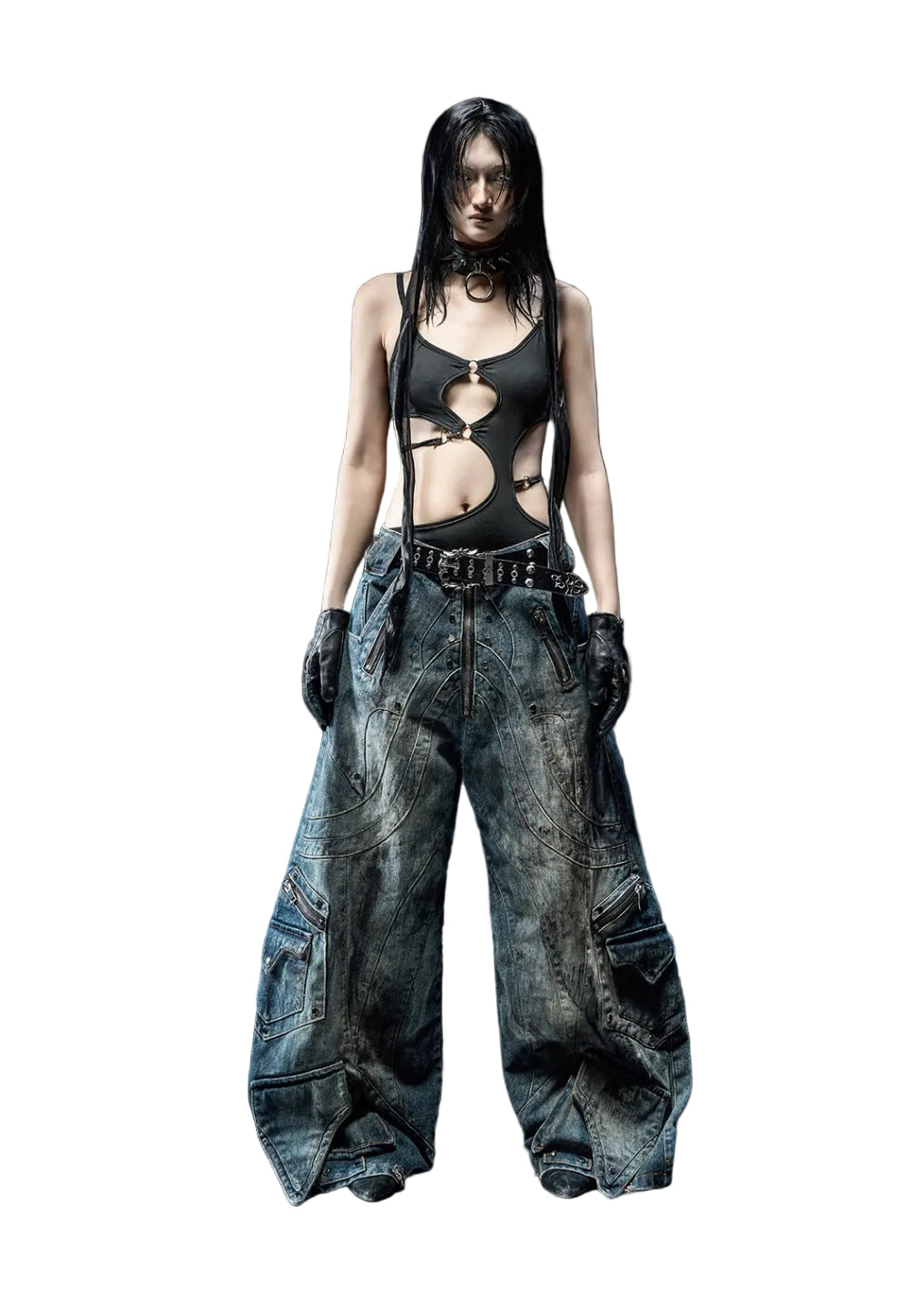RICH QD.120C DIRTY WASHED KNIGHT WIDE PANTS