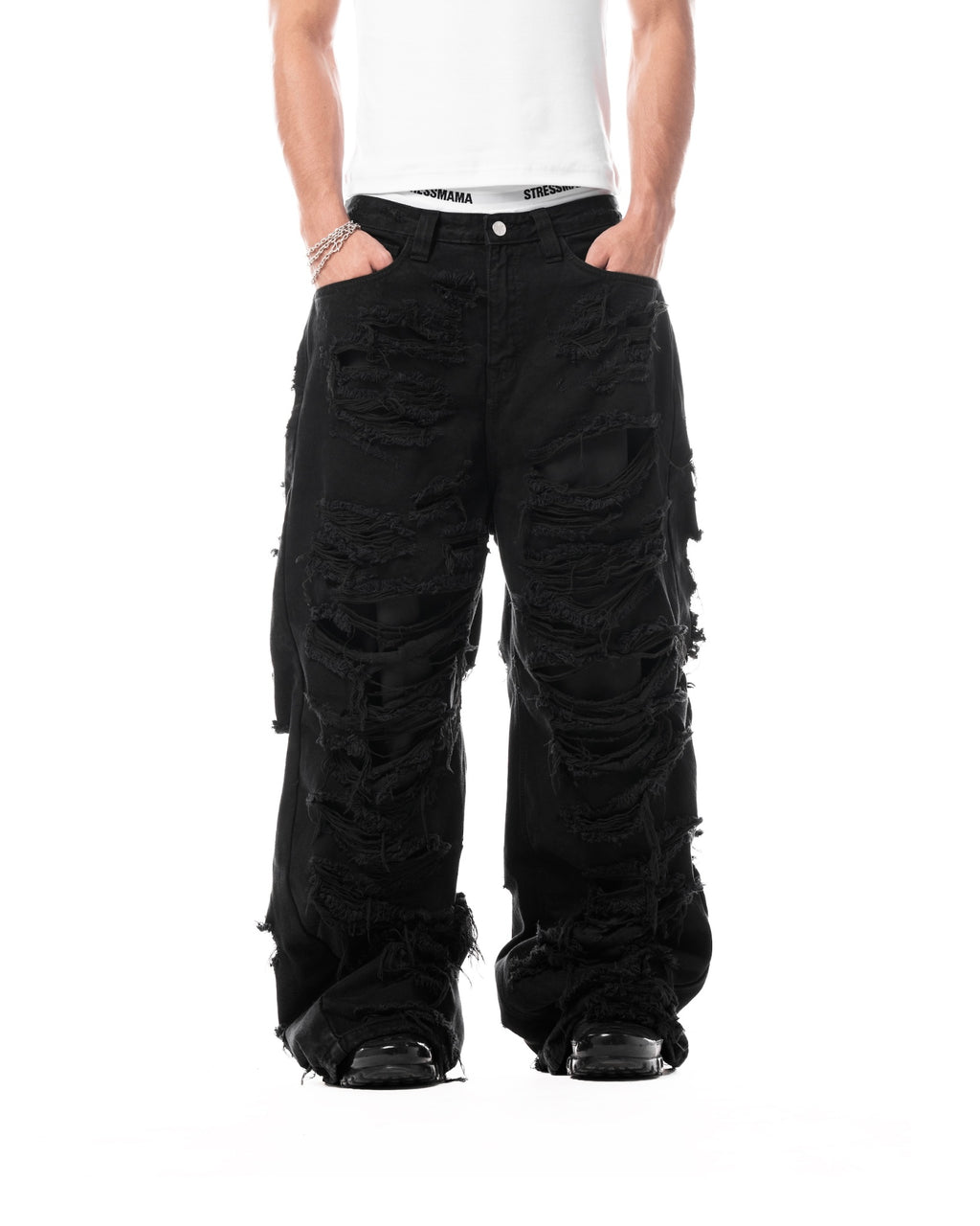 STRESSMAMA MAMAFIA DISTRESSED JEANS - BLACK