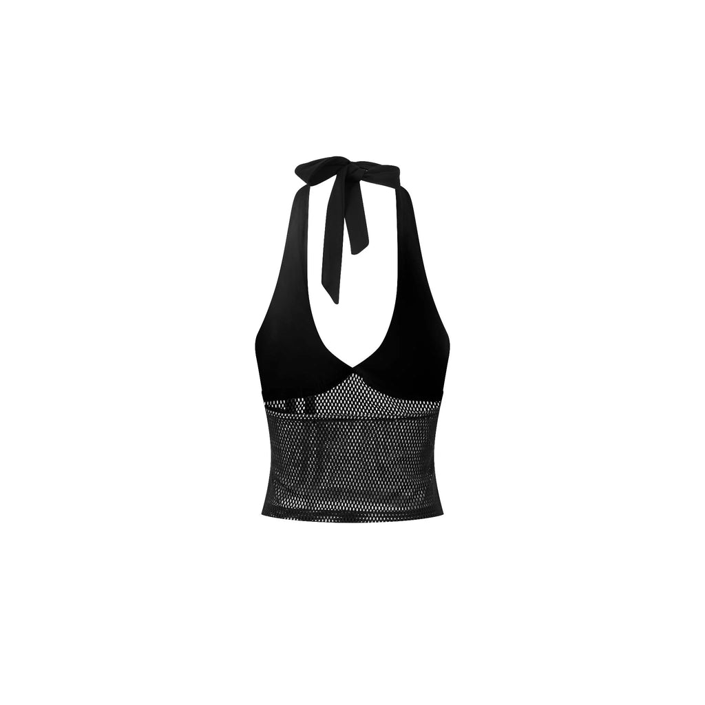 SWE HALTER MESH TOP - BLACK