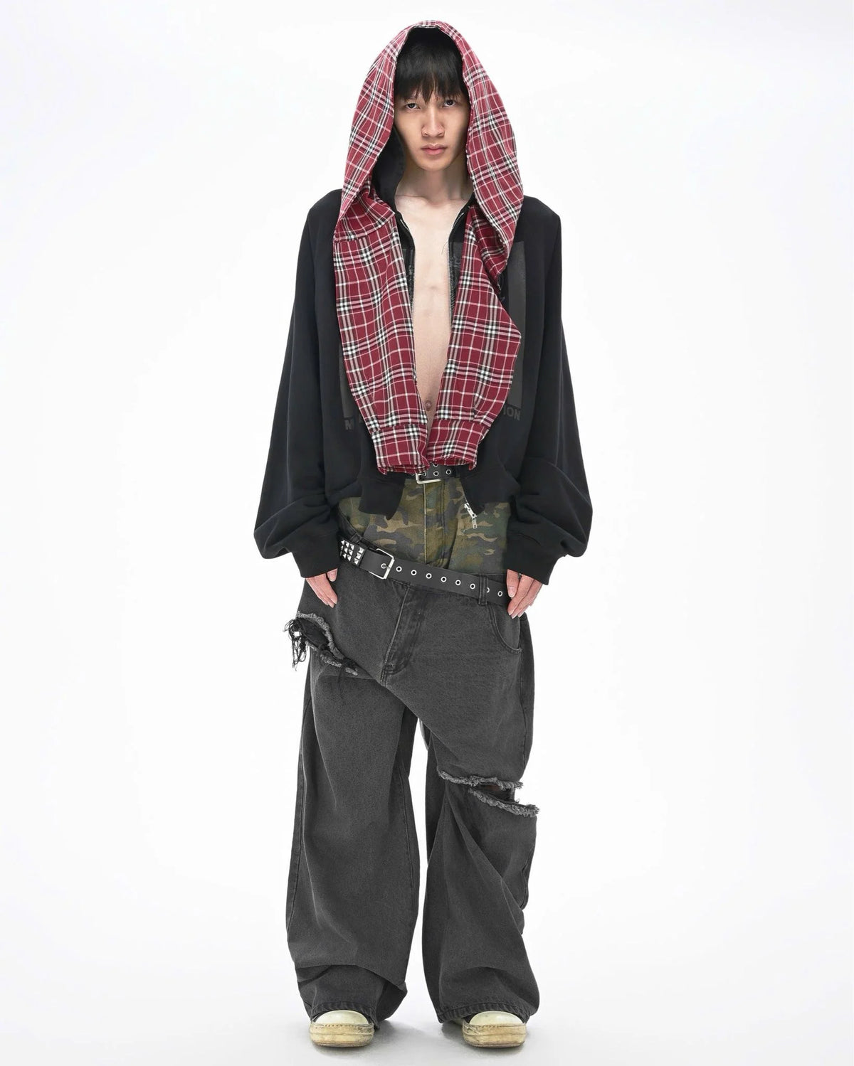 MBI CHECKERED SCARF ZIP HOODIE - FADED BLACK