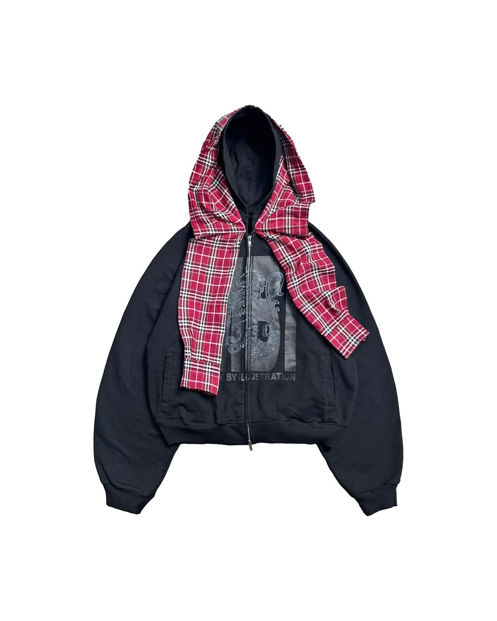 MBI CHECKERED SCARF ZIP HOODIE - FADED BLACK
