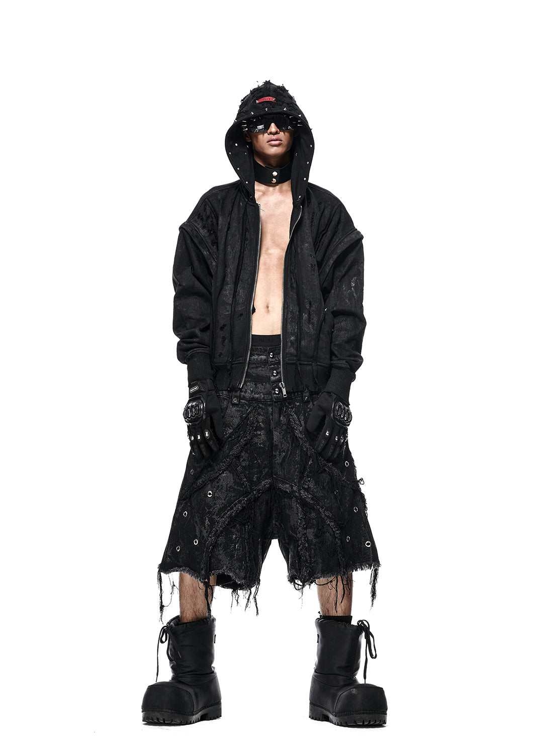 RICH AH.027 BLACK WAX RIPPED HOODIE
