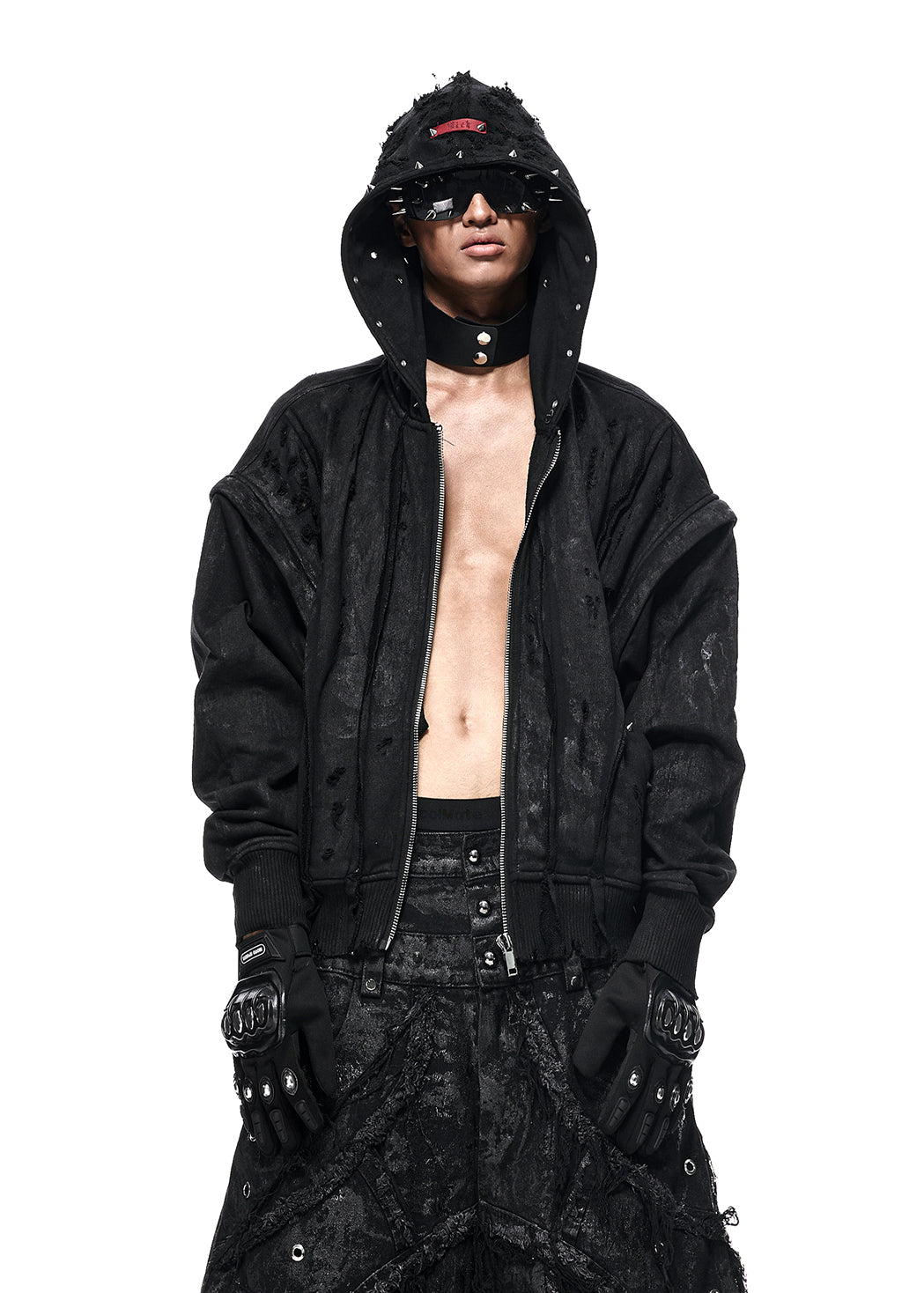 RICH AH.027 BLACK WAX RIPPED HOODIE