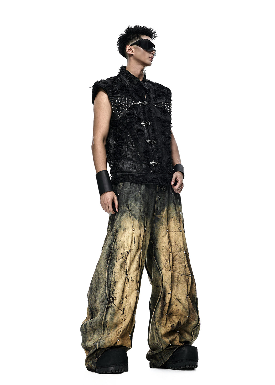 RICH AK.099 RIPPED WAX DENIM VEST
