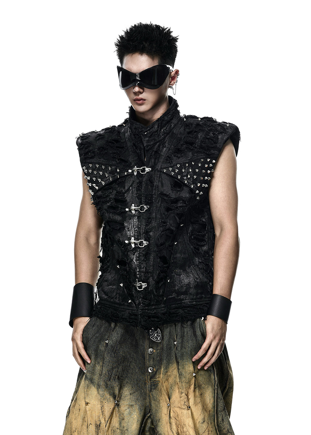 RICH AK.099 RIPPED WAX DENIM VEST