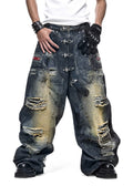 RICH QD.125B DUST WAX RIPPED WIDE PANTS