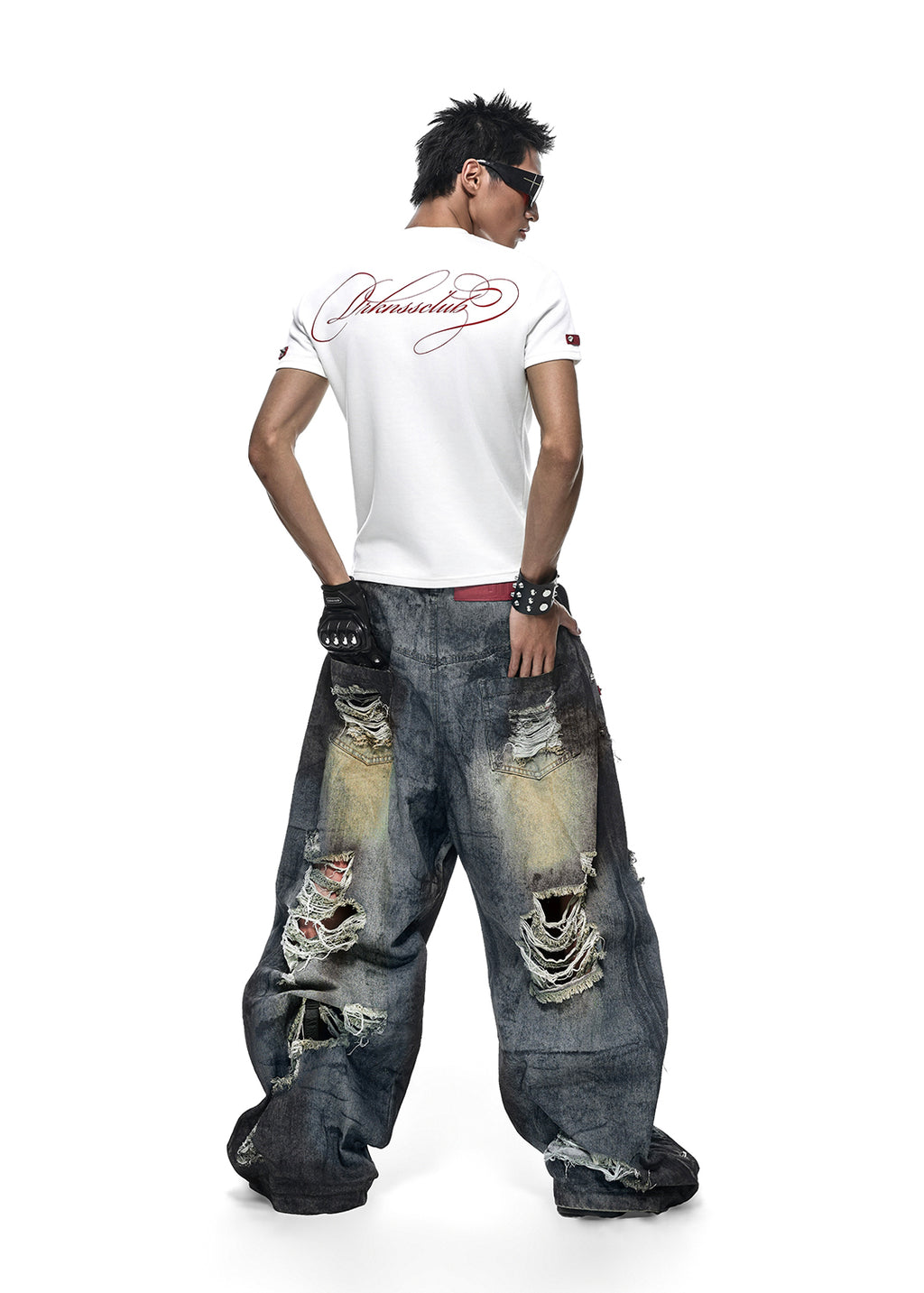 RICH QD.125B DUST WAX RIPPED WIDE PANTS