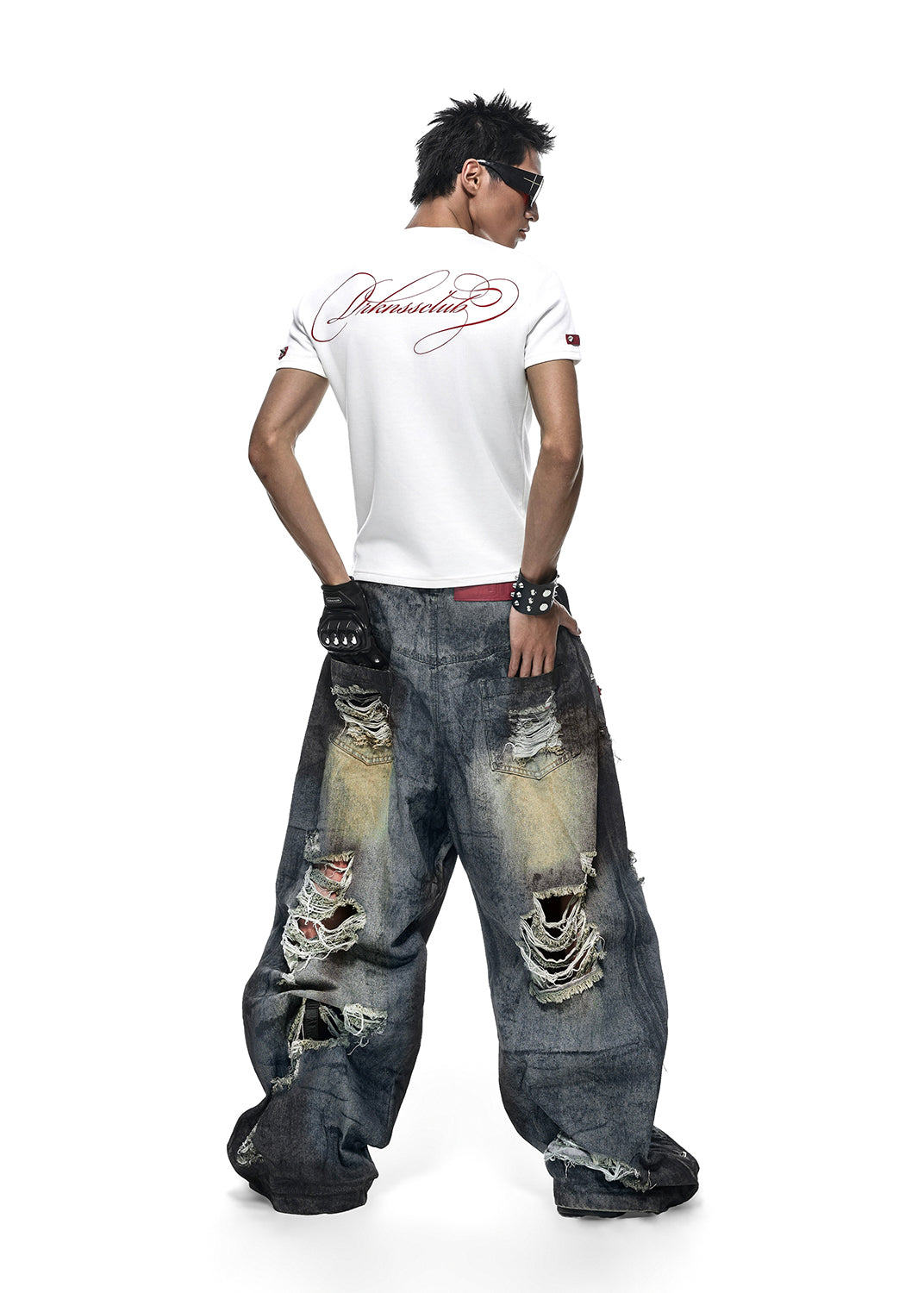 RICH QD.125B DUST WAX RIPPED WIDE PANTS