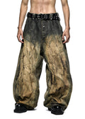 RICH QD.126B MULTI RIVET DIRT WASHED WIDE PANTS