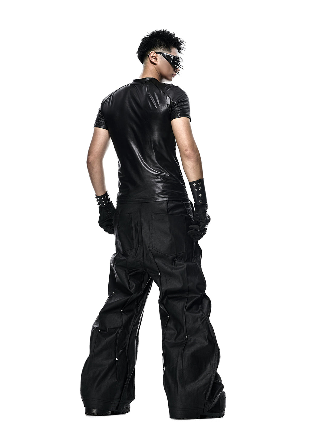 RICH QD.126A MULTI RIVET WAXED WIDE PANTS