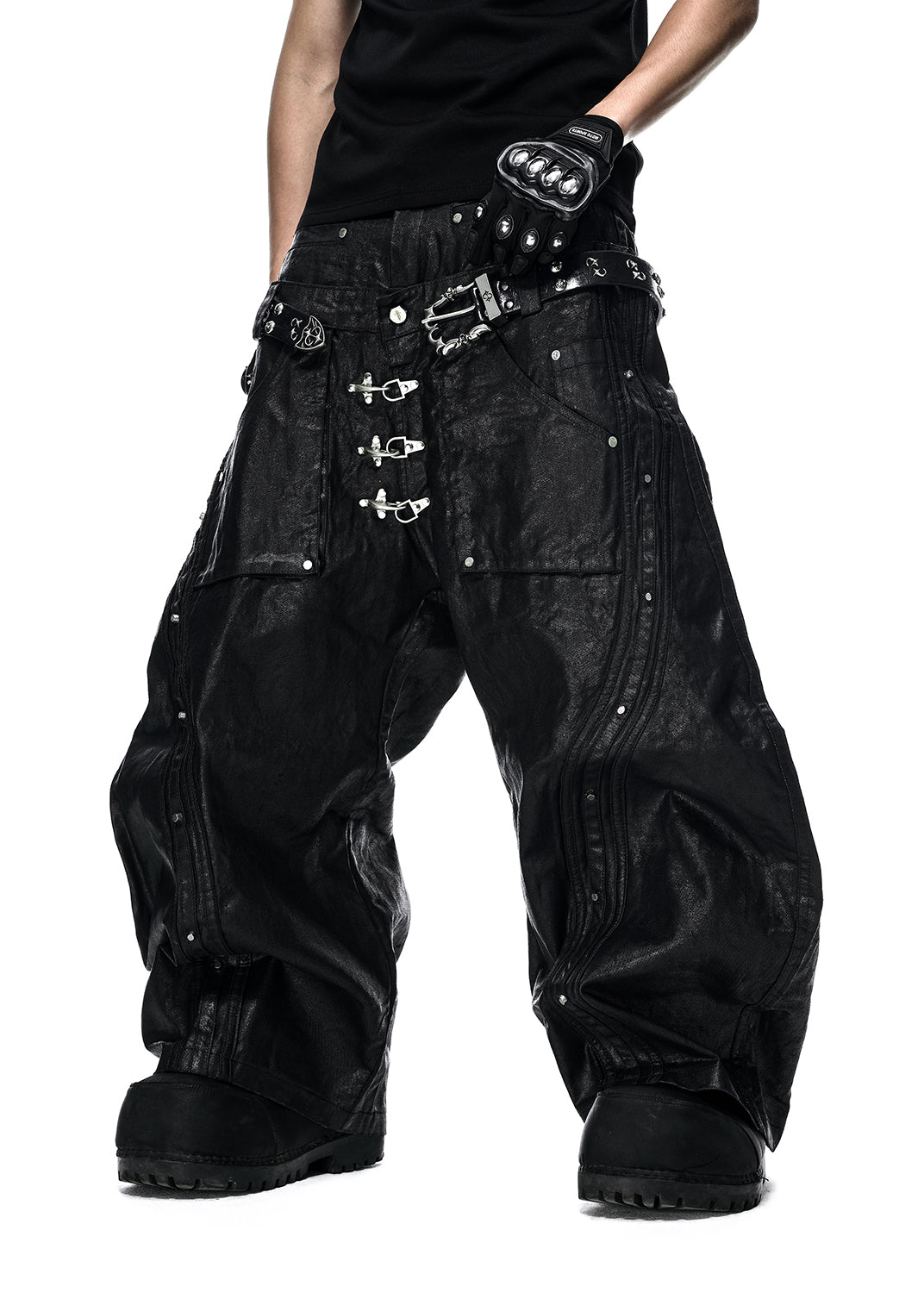 RICH QD.123 MOCK DOUBLE WAIST WIDE LEG PANTS