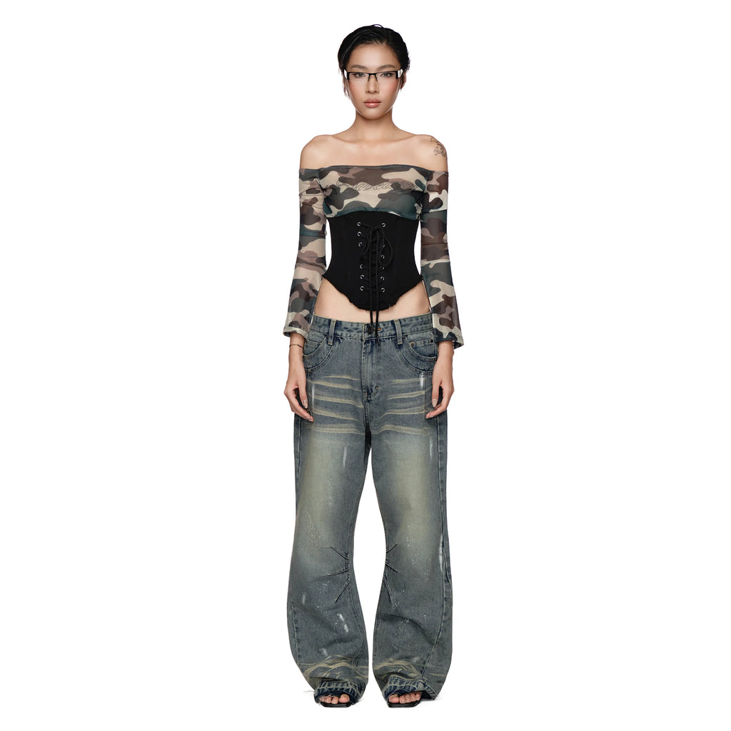SWE OFF-SHOULDER CORSET TOP - BLACK
