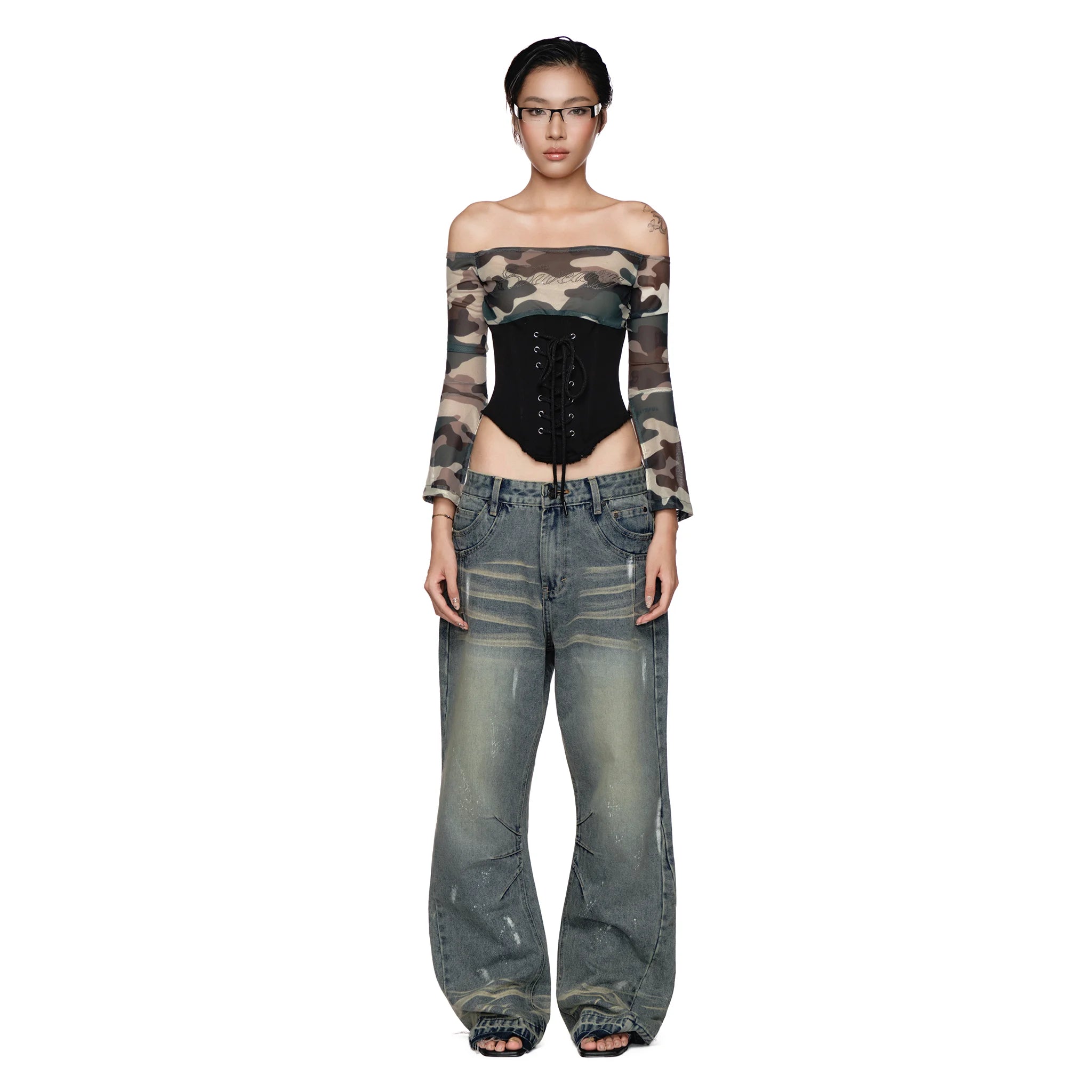 SWE OFF-SHOULDER CORSET TOP - BLACK