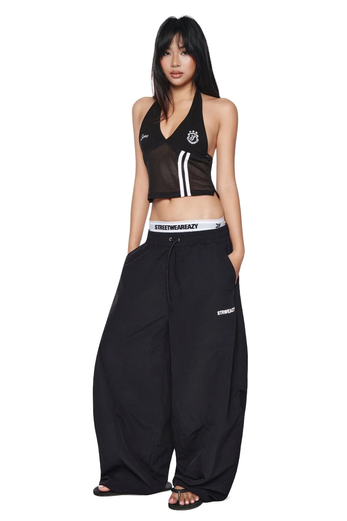 SWE HALTER MESH TOP - BLACK