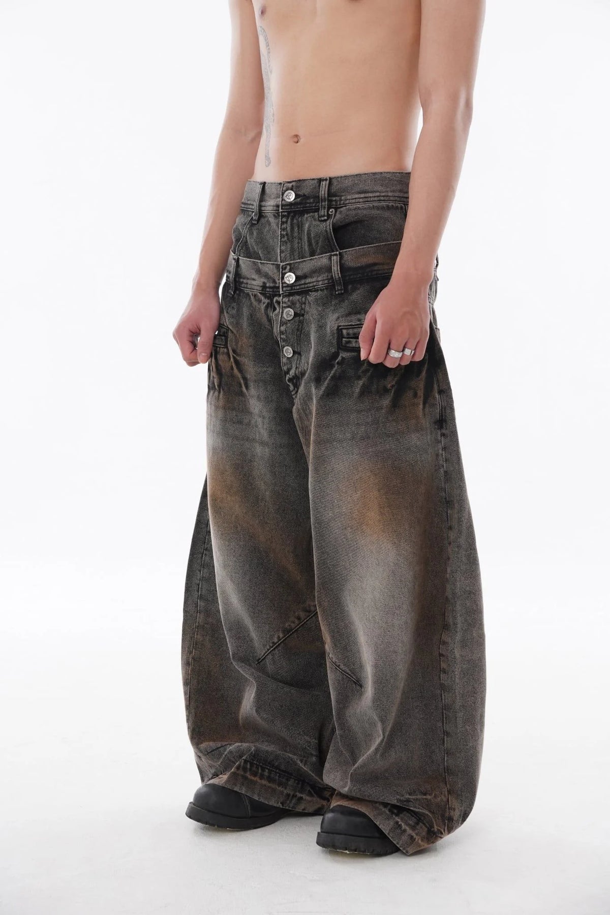 ROI WORKSHOP DOUBLE WAIST WASHED JEANS