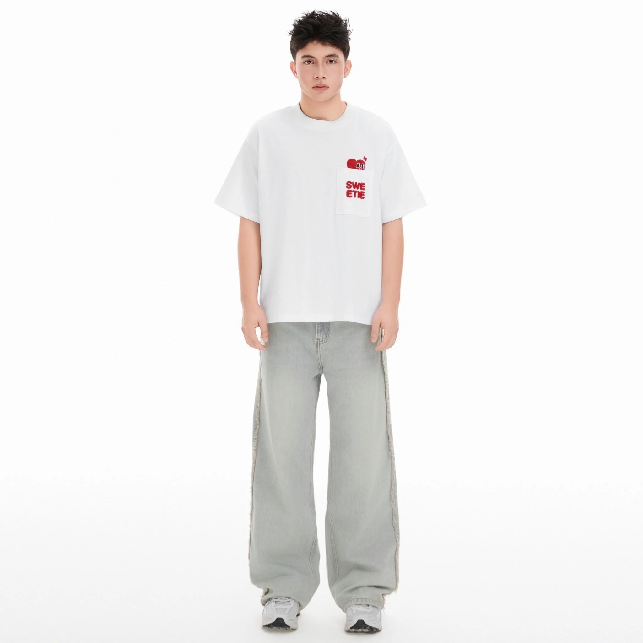 SWE PEEKING POCKET BOXY TEE - WHITE