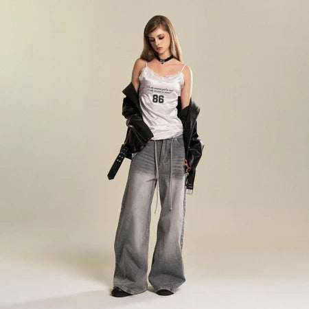 WHOSE STUDIO LIGHT SMOKE LOOSE PLEAT ROPE DETAIL DENIM JEANS