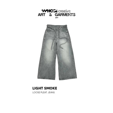 WHOSE STUDIO LIGHT SMOKE LOOSE PLEAT ROPE DETAIL DENIM JEANS