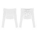 KILL SYSTEM SECRET OFF-SHOULDER LONG SLEEVE RHINESTONE BOW BLOUSE