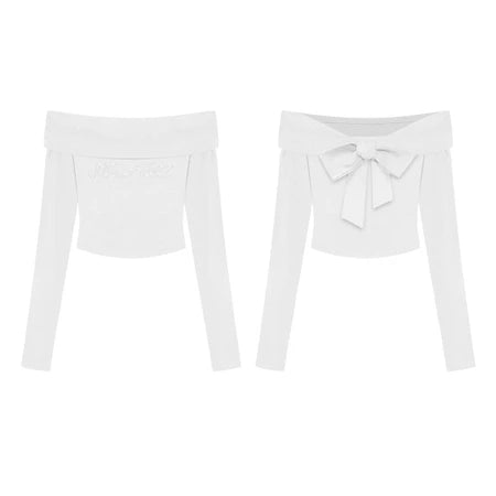 KILL SYSTEM SECRET OFF-SHOULDER LONG SLEEVE RHINESTONE BOW BLOUSE