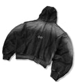 NIYU DISTRESSED COTTON WASHED HOODIE ZIP BOXY FORM
