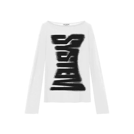 KILL SYSTEM SKILLED LETTER PRINTED SHEER LONG SLEEVE T-SHIRT