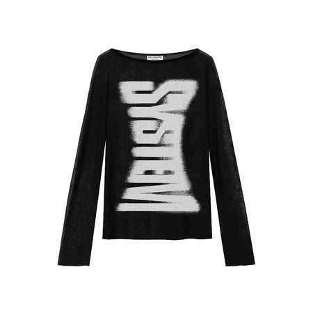 KILL SYSTEM SKILLED LETTER PRINTED SHEER LONG SLEEVE T-SHIRT