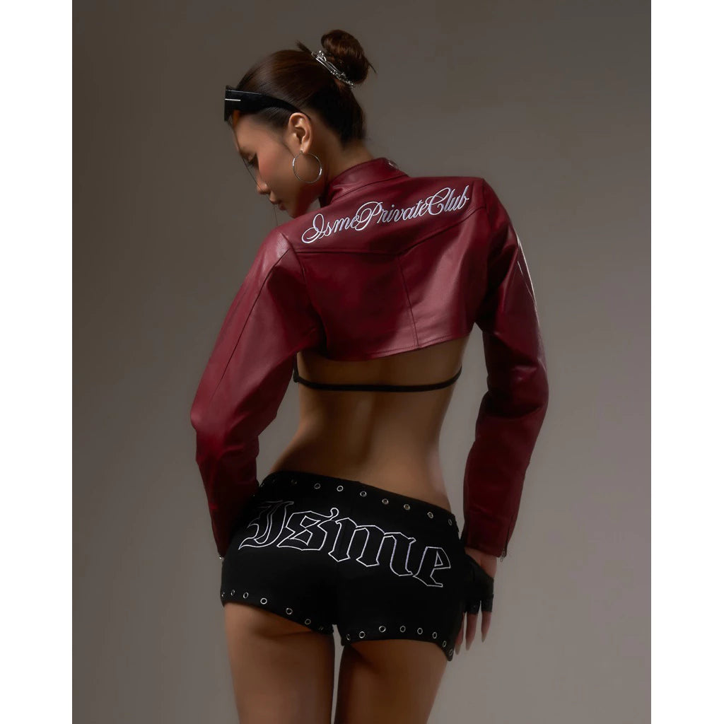 ISME PRIVATE CLUB MINI CROPPED LEATHER JACKET
