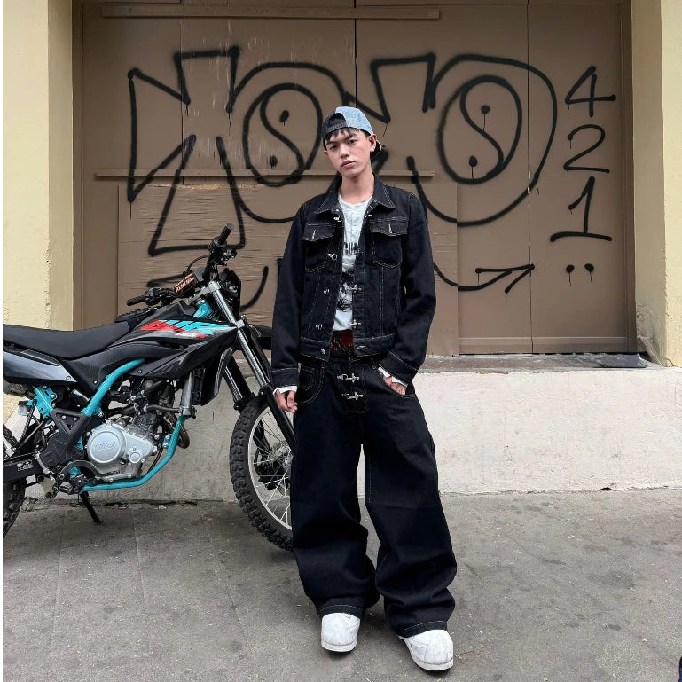 BAD CHOICES WIDE-LEGS JEANS TOGGLE WASHED WIDE LEG PANTS