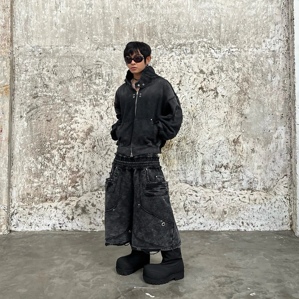 NIYU Multi-Layer Distressed Fleece Shorts
