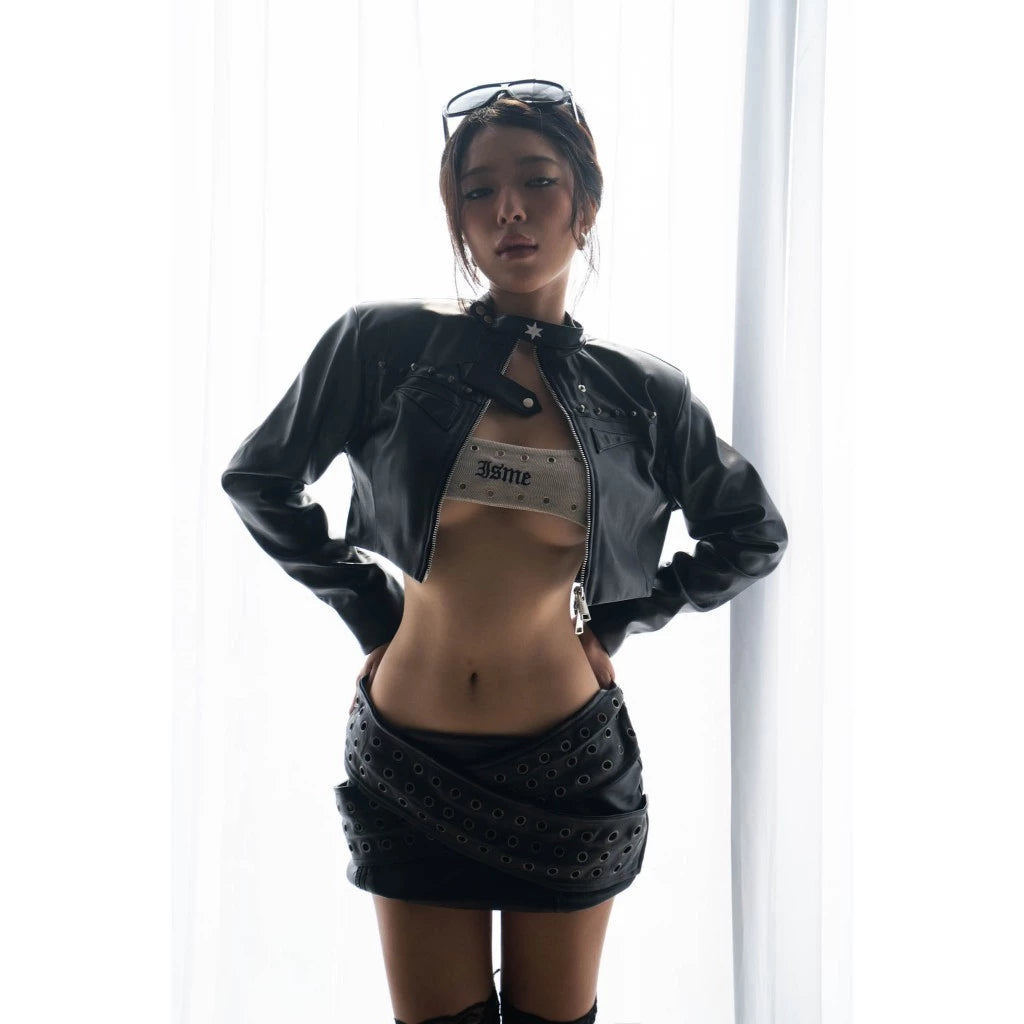 ISME PRIVATE CLUB XO LEATHER MINI SKIRT