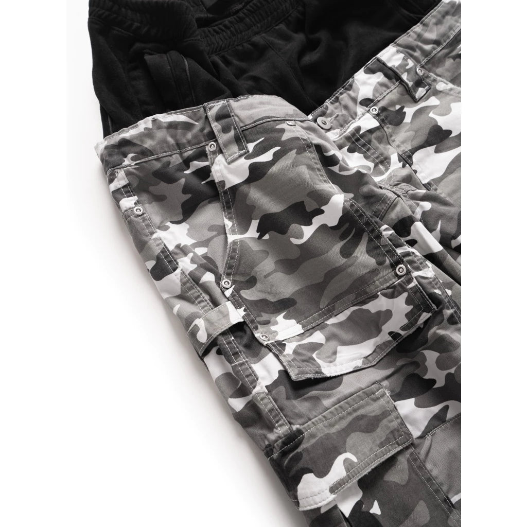 VEINDALS DOUBLE WAIST CAMO CARGO PANTS