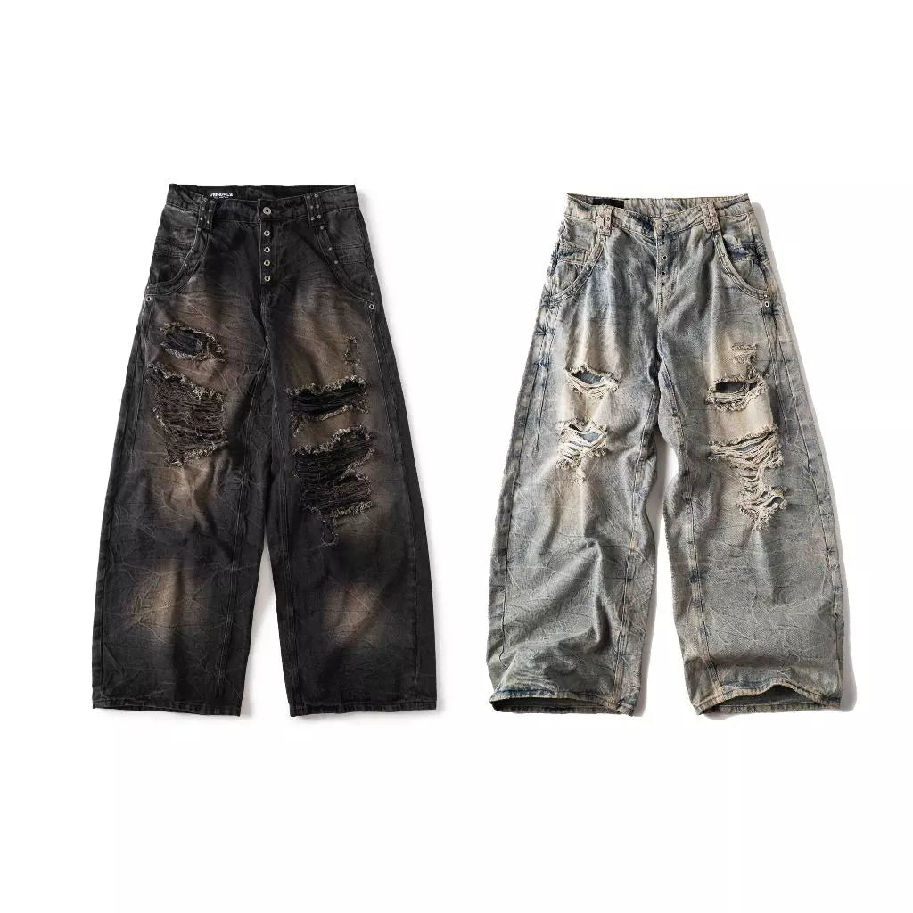 VEINDALS DISTRESSED BAGGY PANTS