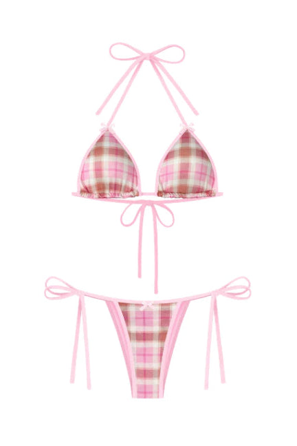 KILL SYSTEM BONNA PINK TRIM PLAID TWO-PIECE BIKINI