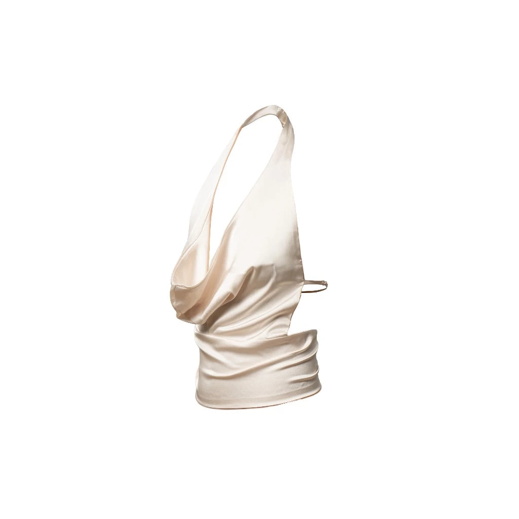 ISME PRIVATE CLUB CHLOÉE SILK HALTER TOP