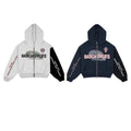 BAD CHOICES ERROR LOGO PATCHWORK SLEEVE COTTON BOXY FIT ZIP HOODIE