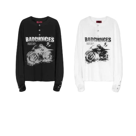 BAD CHOICES LONG SLEEVE HENLEY RACING UNTAMED CAPSULE SLIM FIT T-SHIRT