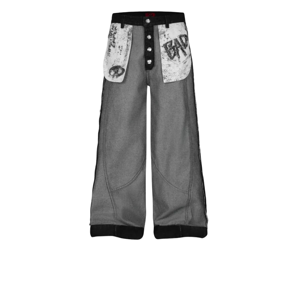 BAD CHOICES INSIDE-OUT FLIPPED POCKET STREETSTYLE WIDE LEG JEANS