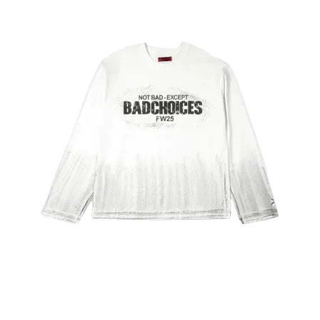 BAD CHOICES DIRTYWHITE COTTON BOXY FIT LONG SLEEVE T-SHIRT