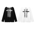 BAD CHOICES WAFFLE FABRIC GRAPHIC PRINT LOOSE FIT LONG SLEEVE T-SHIRT