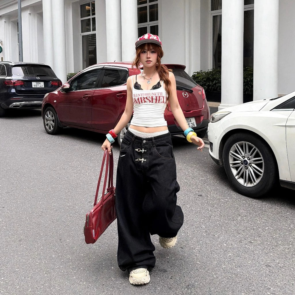 BAD CHOICES WIDE-LEGS JEANS TOGGLE WASHED WIDE LEG PANTS