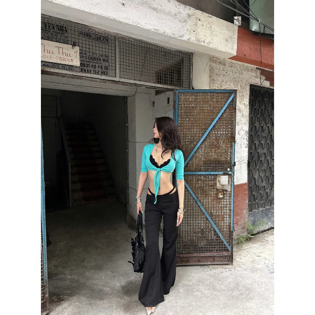 KILL SYSTEM MINA CROSS-BUTTON FLARED TROUSERS