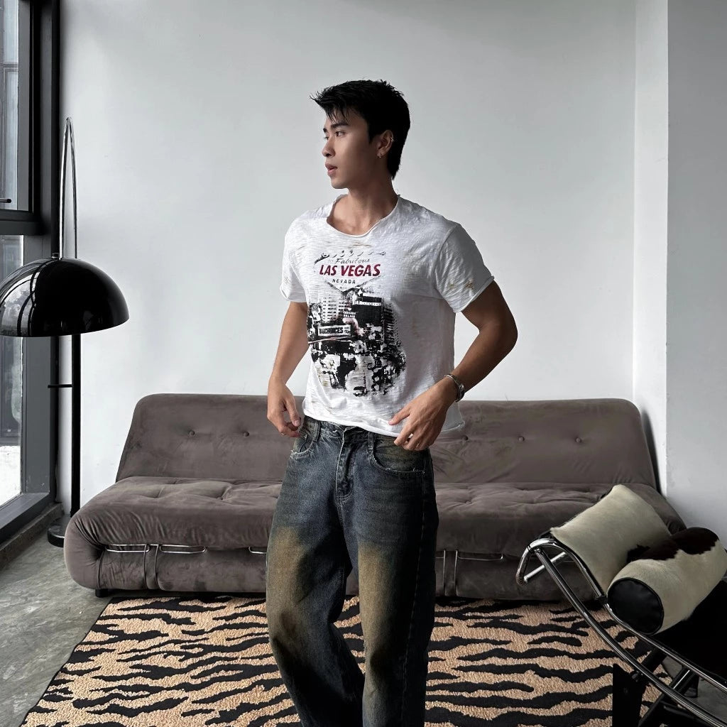 BAD CHOICES LASVEGAS SLUB COTTON DISTRESSED TEE