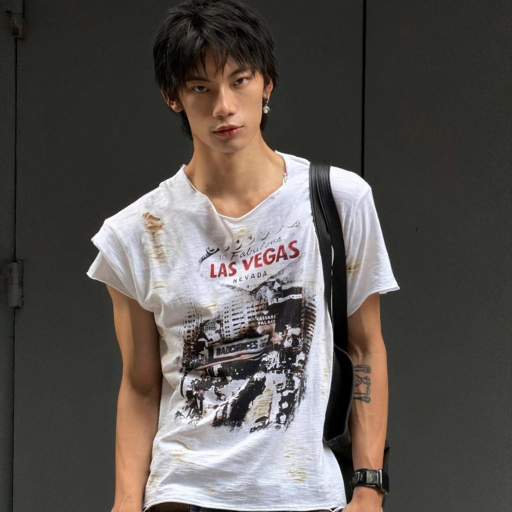 BAD CHOICES LASVEGAS SLUB COTTON DISTRESSED TEE